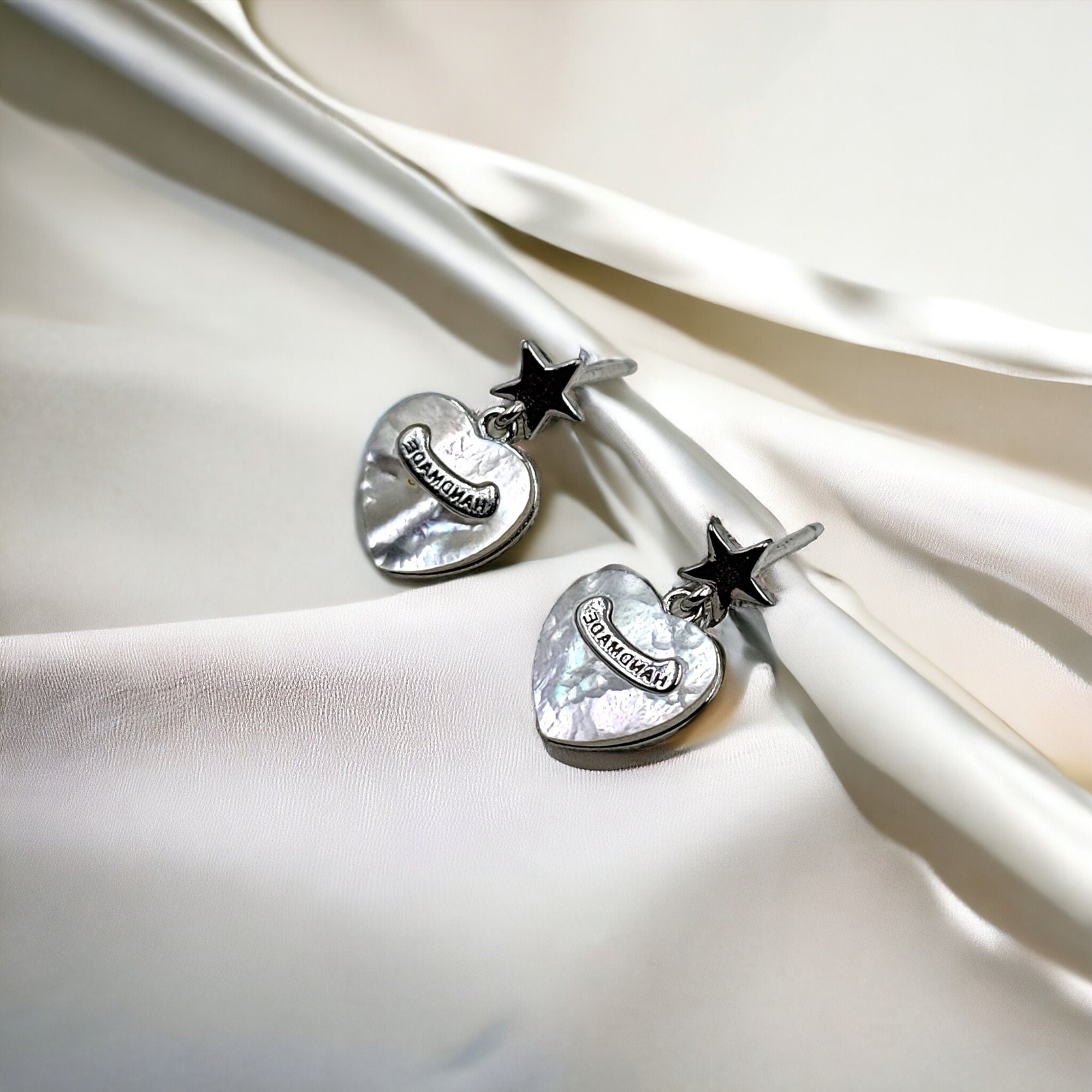 Stunning Heart Shaped Dangle Earrings 925 Sterling Silver with Star Drop Delicate Earrings For Women