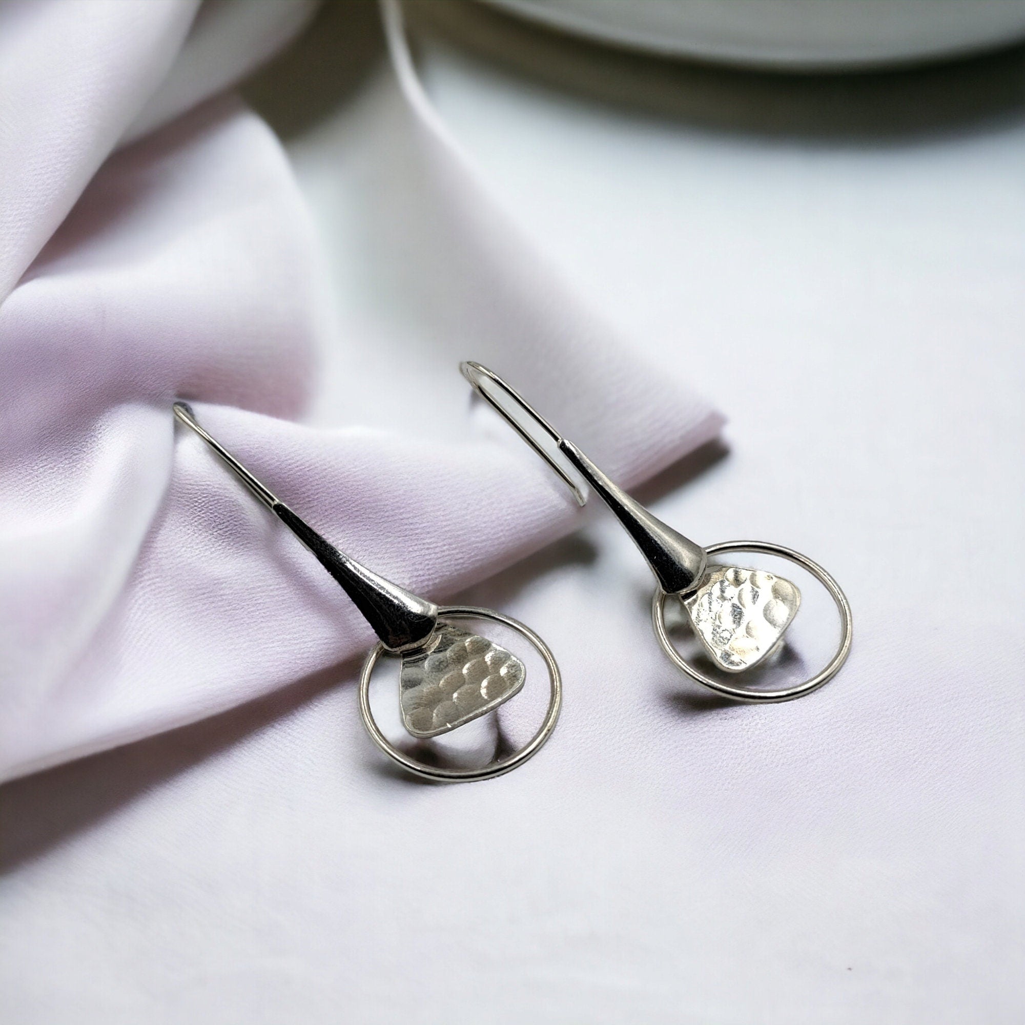 Silver Circle Earrings Hammered Design Hoop Earrings 925 Sterling Silver Jewellery Minimalist Handmade Gift