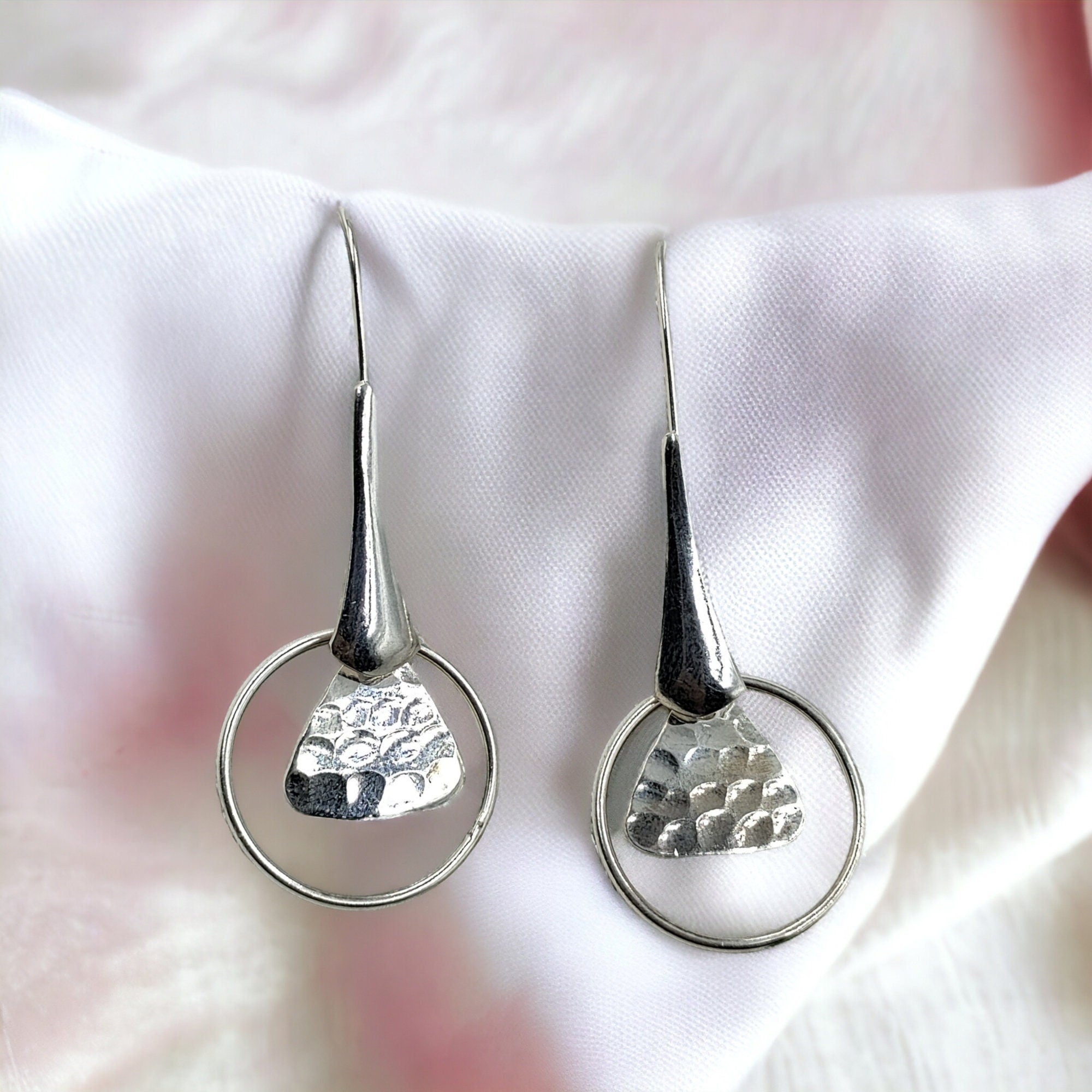 Silver Circle Earrings Hammered Design Hoop Earrings 925 Sterling Silver Jewellery Minimalist Handmade Gift