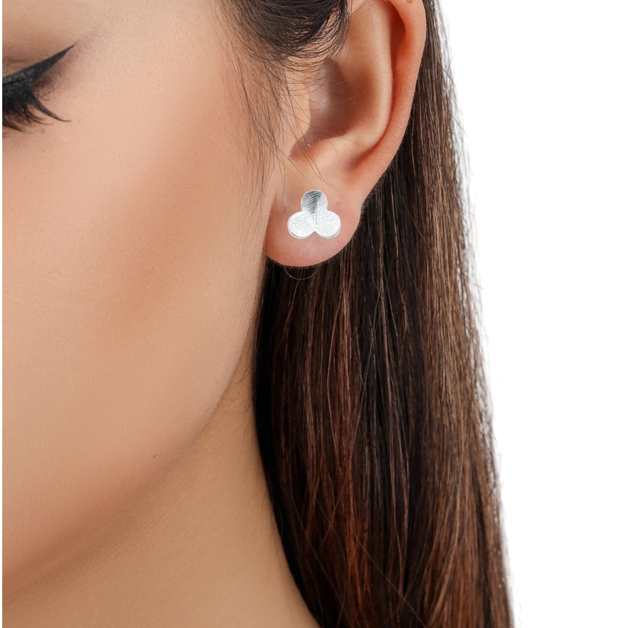 Clover Jewellery Matte Finish Double layer Clover Studs 925 Sterling Silver Flower Earrings