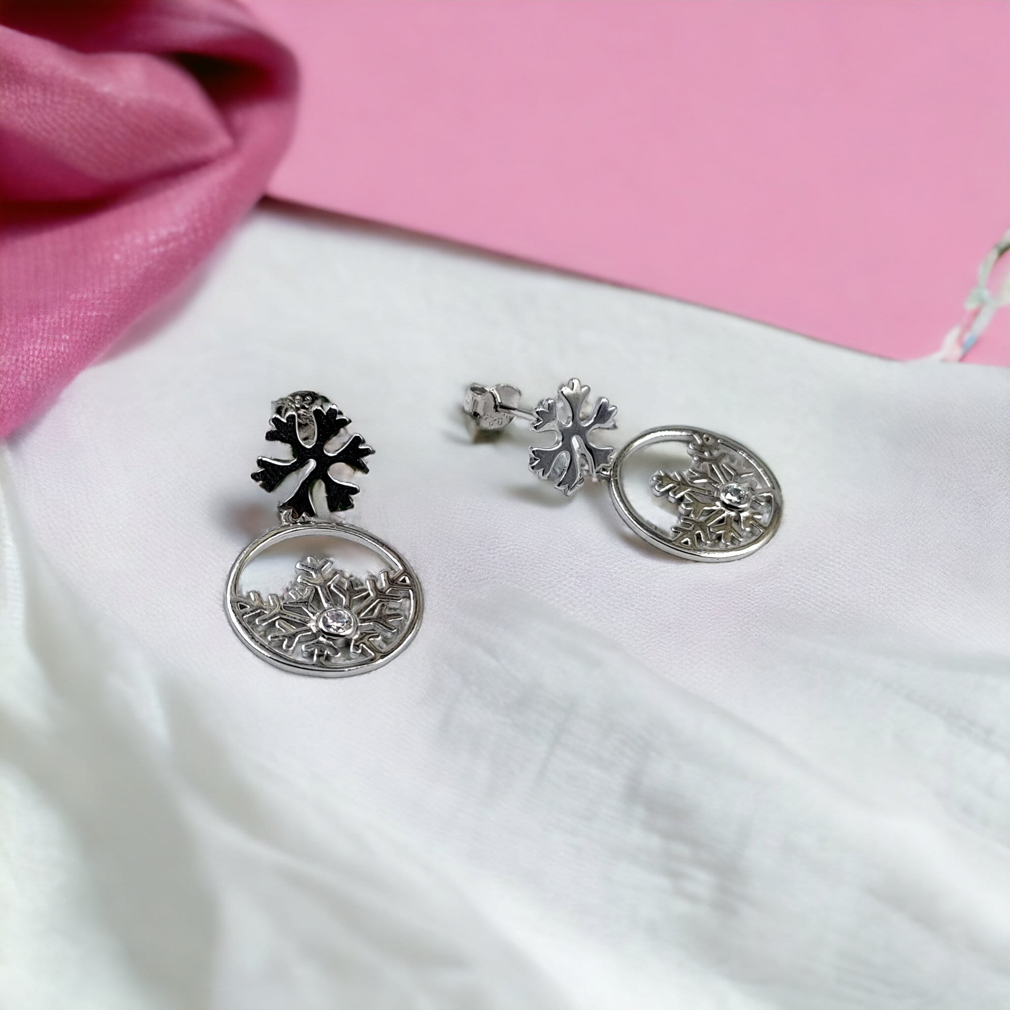 Christmas Snowflake Pattern Daily Design Versatile 925 Solid Silver Earrings -27x17 mm