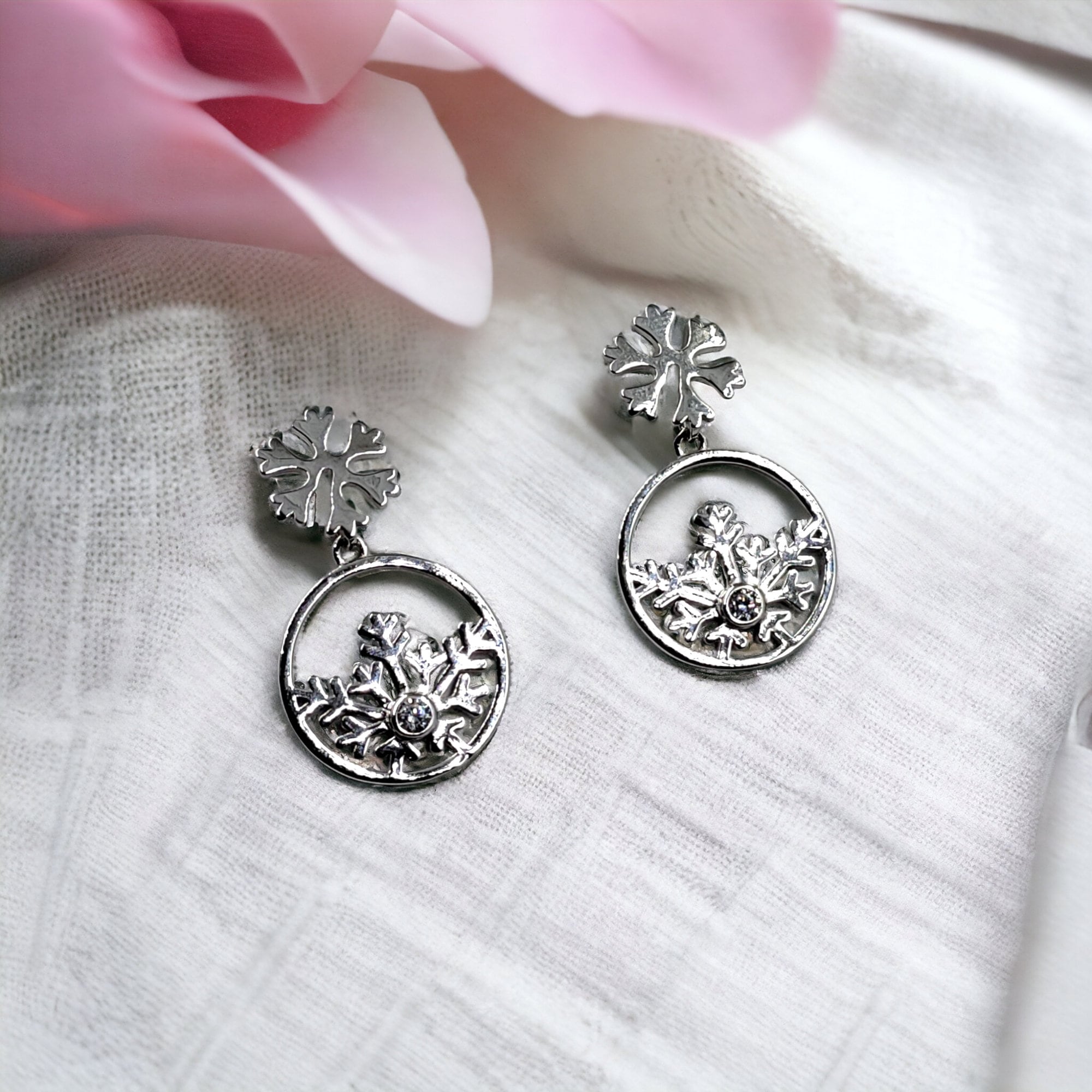Christmas Snowflake Pattern Daily Design Versatile 925 Solid Silver Earrings -27x17 mm