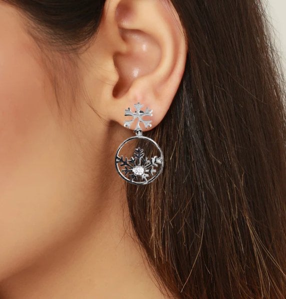 Christmas Snowflake Pattern Daily Design Versatile 925 Solid Silver Earrings -27x17 mm