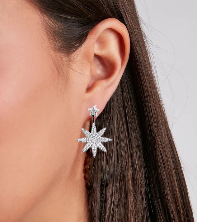 Stylish Star Shaped Cubic Zirconia Diamond Trending Drop Convertible Earring Minimalist Handmade Gift