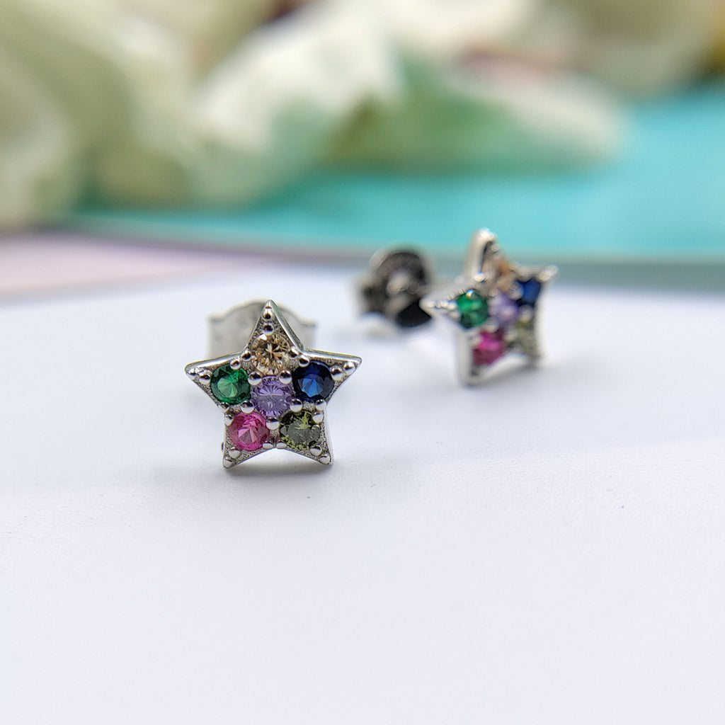 Beautiful Stud Earring Silver 925 Star of David Earrings Stylish Colorful Star CZ