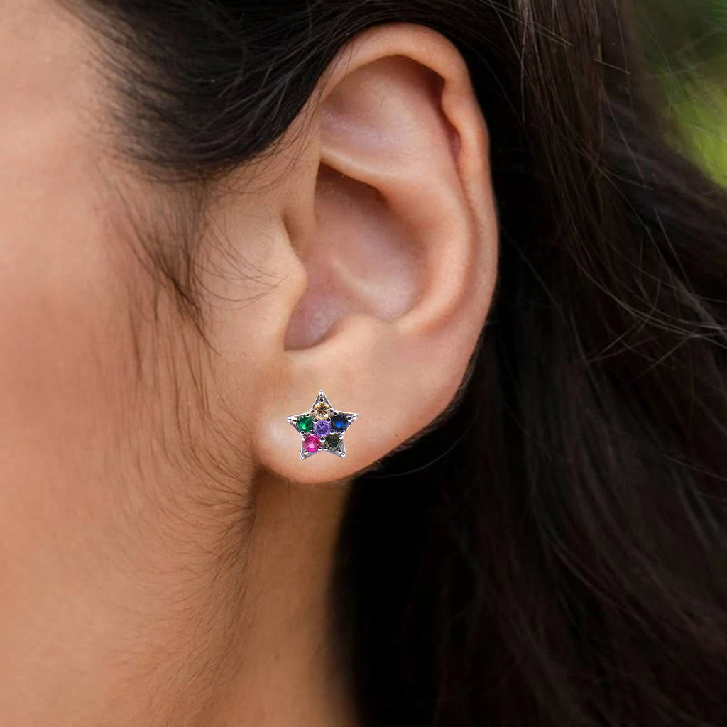 Beautiful Stud Earring Silver 925 Star of David Earrings Stylish Colorful Star CZ