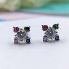 925 Silver Earring Rainbow Flower Stud Earrings Beautiful Stylish Colorful CZ