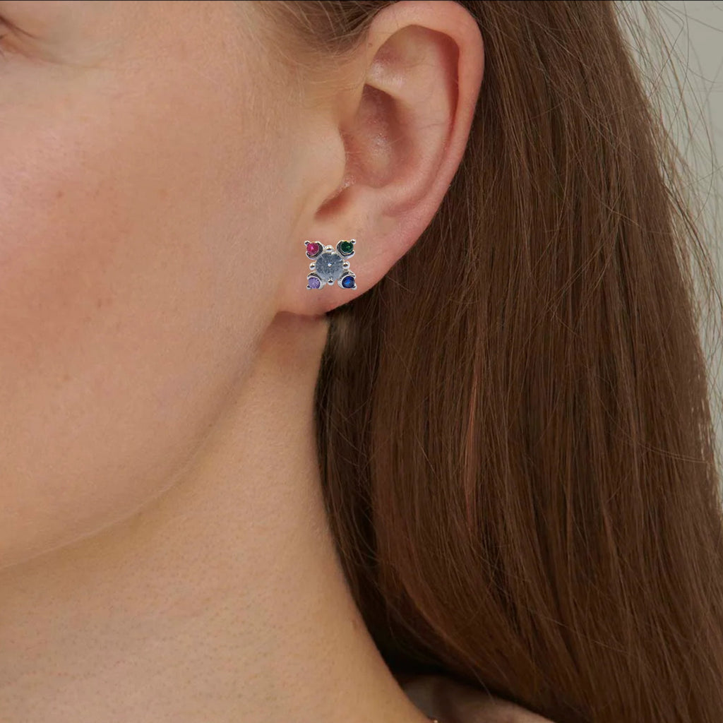 925 Silver Earring Rainbow Flower Stud Earrings Beautiful Stylish Colorful CZ
