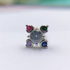925 Silver Earring Rainbow Flower Stud Earrings Beautiful Stylish Colorful CZ