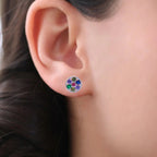 Cubic Zirconia Floral Stud Earring 925 Silver Earring with Colorful Flower Vibrant Stud Stylish Circle Minimalist Handmade Gift