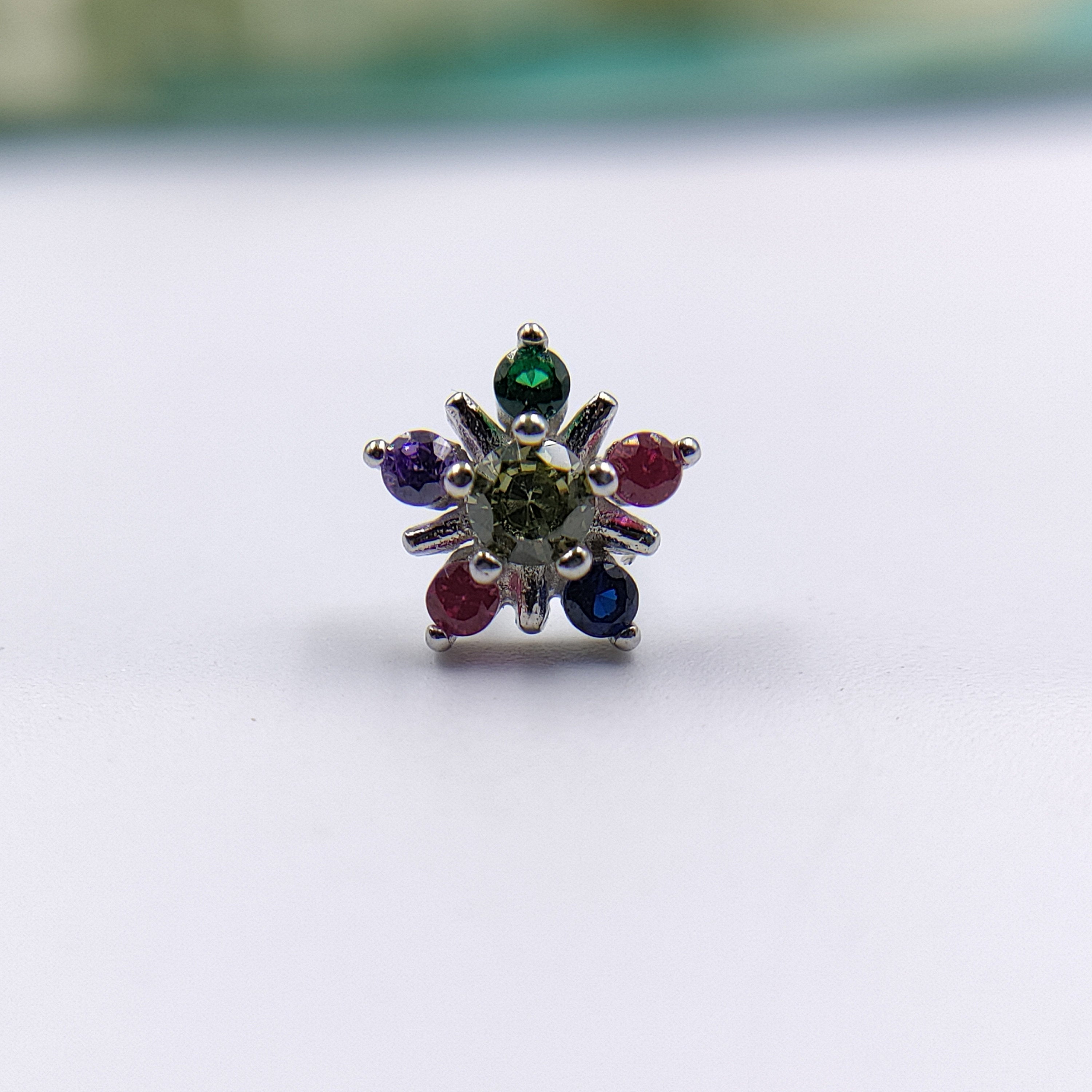 Beautiful 925 Silver Star Round Floral Design Studs Earrings Stylish Colorful Cubic Zirconia Stud Earring