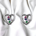925 Sterling Silver Pretty Heart with Multicolor Zig Zag CZ Stud Earrings Jewelry for Women Fine Jewelry Handmade Gift