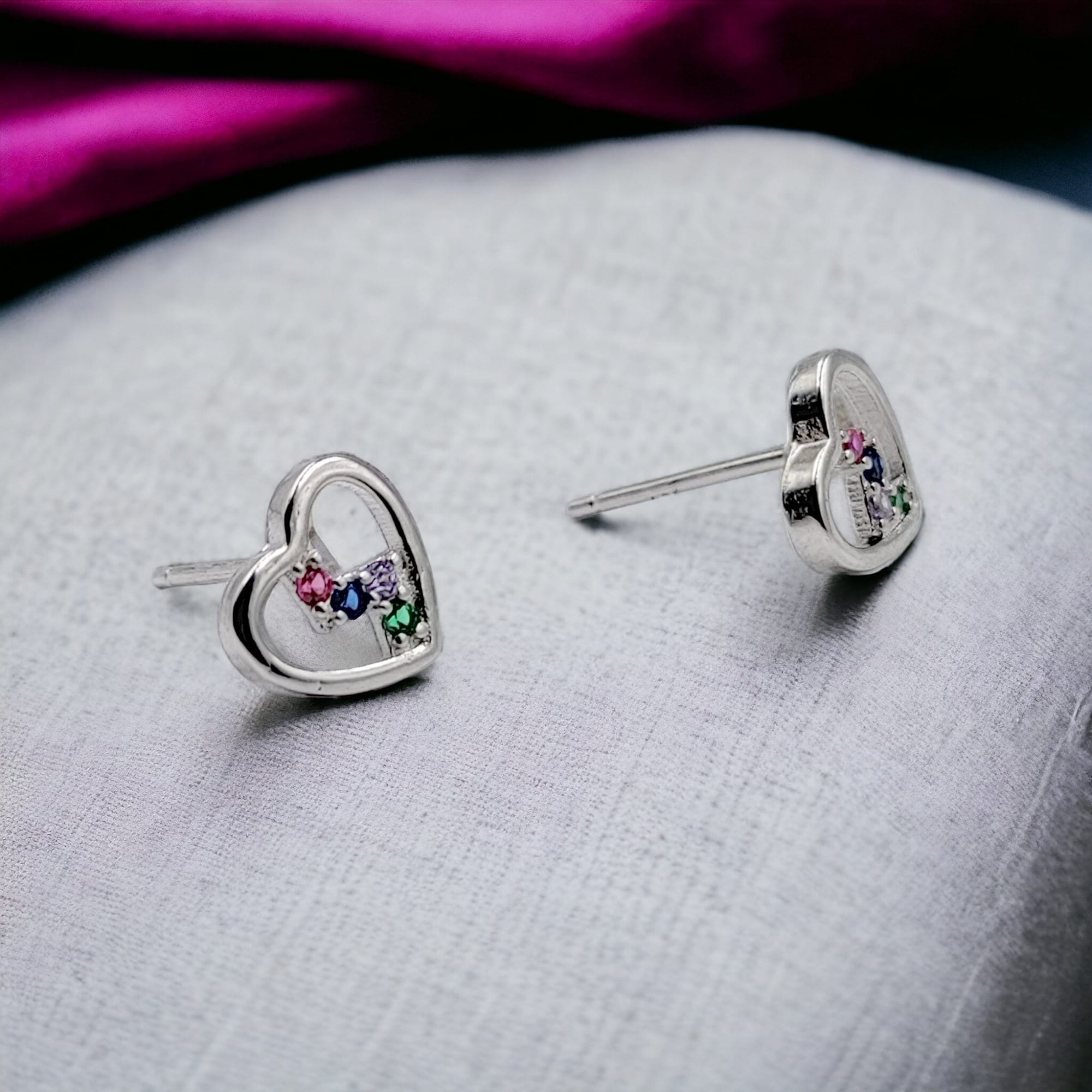 925 Sterling Silver Pretty Heart with Multicolor Zig Zag CZ Stud Earrings Jewelry for Women Fine Jewelry Handmade Gift