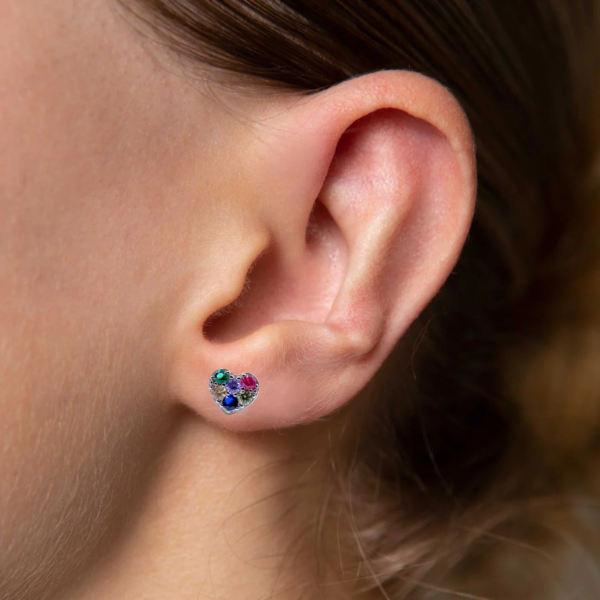 925 Sterling Silver Lovely Heart with Multicolor CZ Stud Earrings Jewellery for Women Handmade Gift