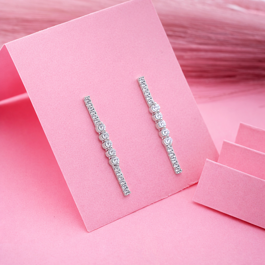 925 Sterling Silver CZ Linear Drop Earrings Sparkly Minimalist Jewelry