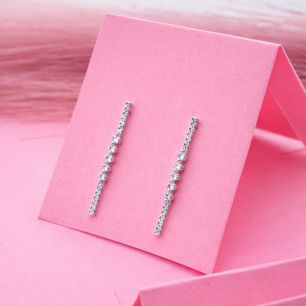 925 Sterling Silver CZ Linear Drop Earrings Sparkly Minimalist Jewelry