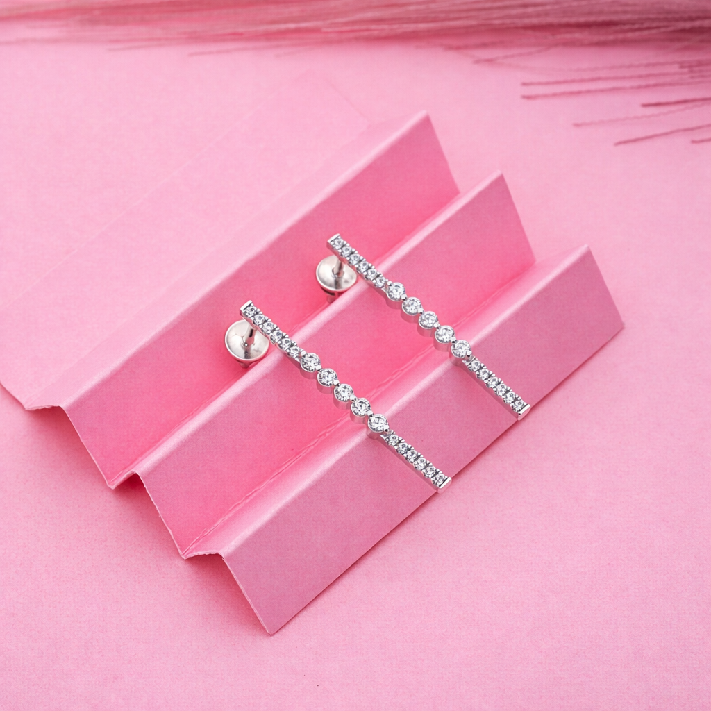 925 Sterling Silver CZ Linear Drop Earrings Sparkly Minimalist Jewelry