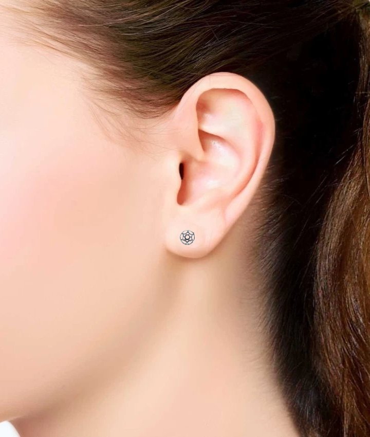 Classic Design Round Stud Earrings Silver Oxidised Stud Earrings Handmade Gift Stud Pushback Solid 925 Gift for Mother