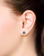 Indian Tribal Flower Silver Oxidised Stud Earrings Black Flower Stud Post Floral Petal Studs Handmade Gift Stud Pushback Solid 925