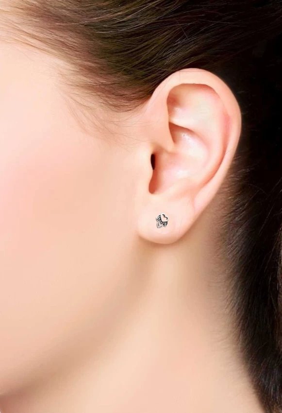 Cute Bali Heart Stud Earring Oxidised Heart Unisex Stud Little Ear Stud Minimalist Handmade Stud Pushback Solid Silver 925