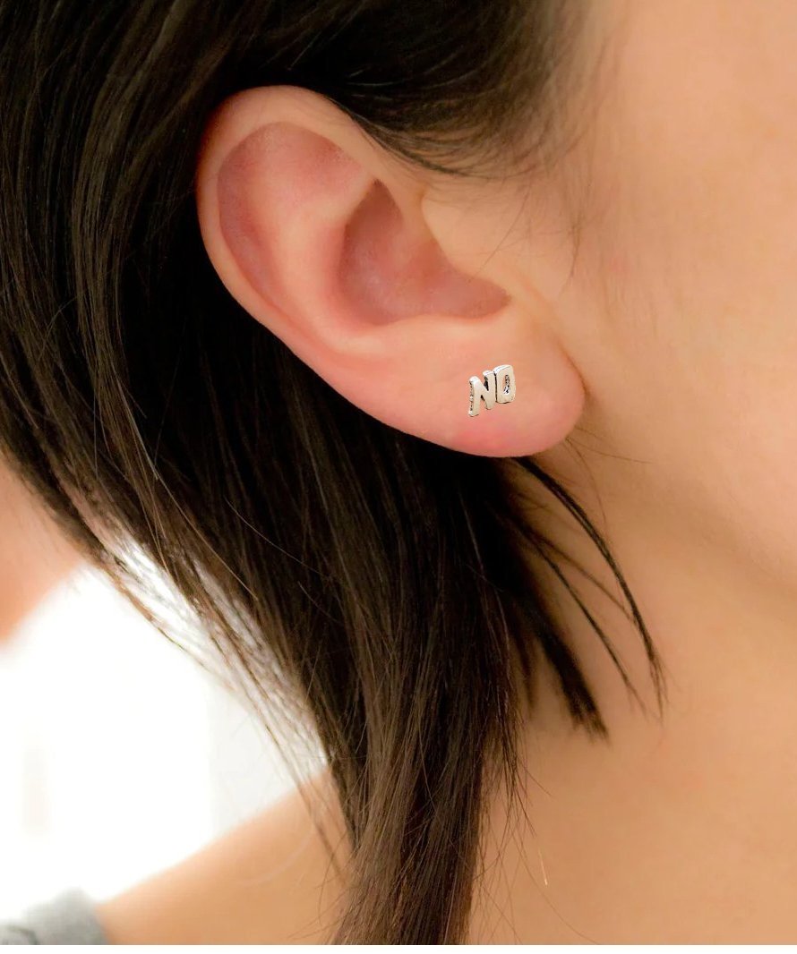 NO Word Script Symbol Earring Letter Stud Earring Alphabet Earring Handmade Gift Stud with Pushback 925 Sterling Silver Cute Gift