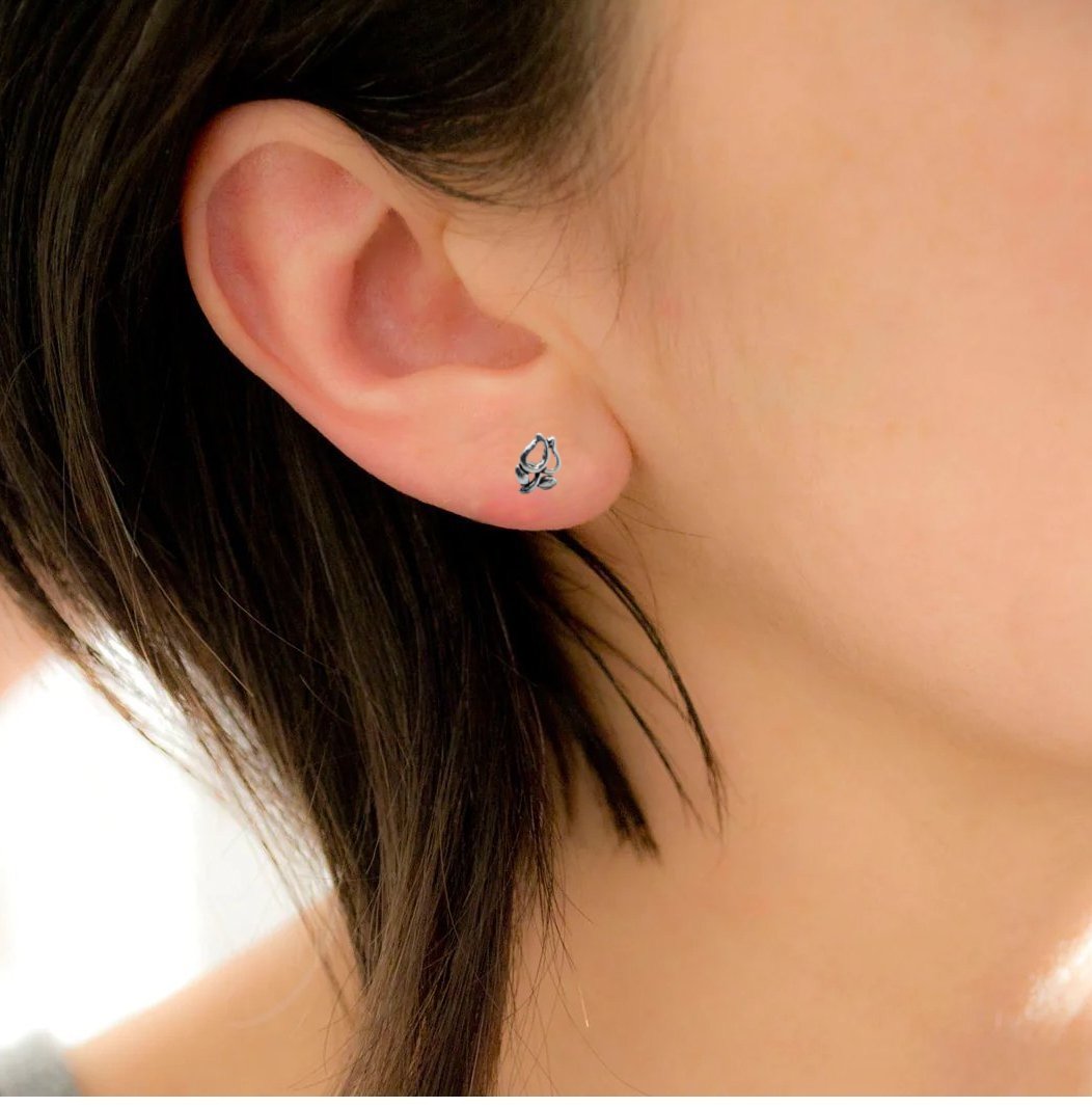 Rose Stud Earrings Flower Earring Floral Jewelry Minimalist Handmade Gift Studs with Pushback 925 Sterling Silver Gift for lover him her