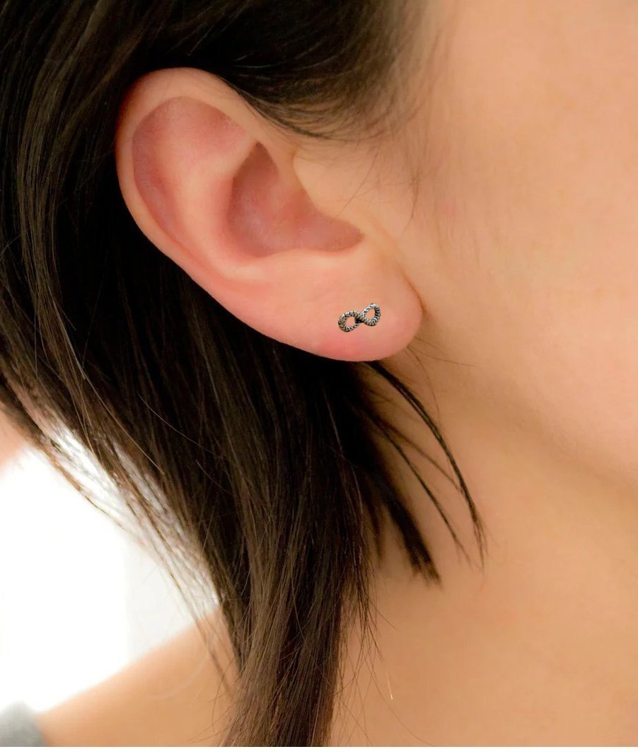 Rope Infinity Sign Positive Symbol Studs Earrings Minimalist Handmade Gift Studs with Pushback 925 Sterling Silver Charming Gift for Luck