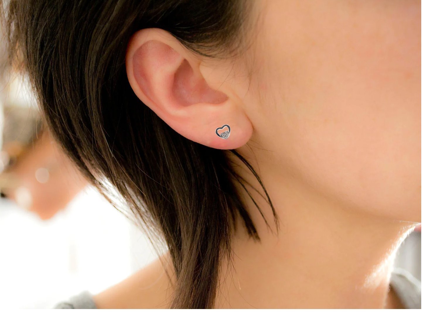 925 Sterling Silver Unique Dainty Tiny Heart Stud Earrings Cubic Zirconia Minimalist Handmade Cute Bridesmaid Gift Studs with Push back