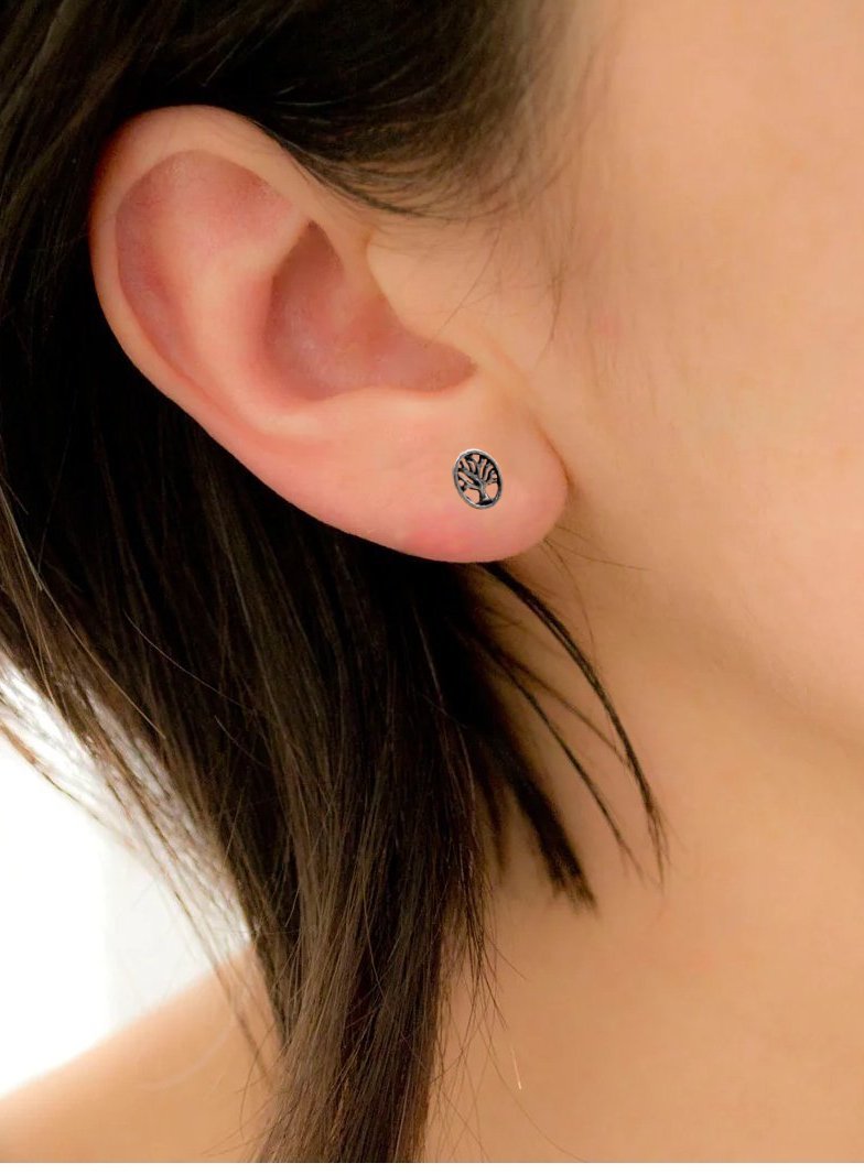 Lucky Charm Stud Good Luck Earrings Tree of Life Studs Earrings Dainty Minimalist Handmade Gift Studs with Pushback 925 Sterling Silver