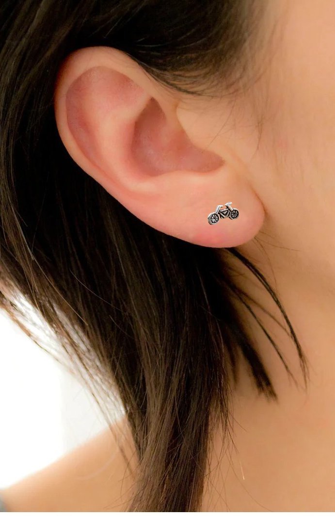 Small Bicycle Stud Earring Kids Children Stud Earring Handmade Gift Motorcycle Stud with Pushback 925 Sterling Silver Cute Gift Sports Lover