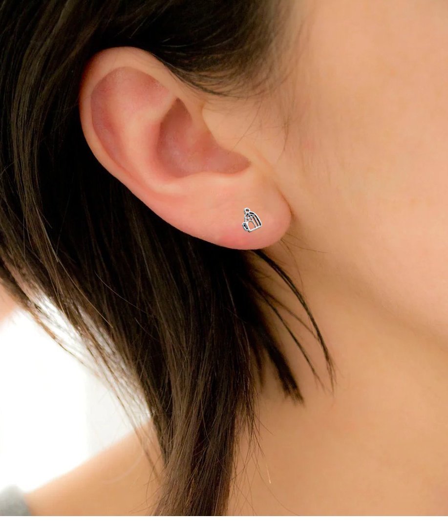 Bird Cage Earrings Silver Antique Studs Earrings Chraming Stud 925 Sterling Silver Cute Gift
