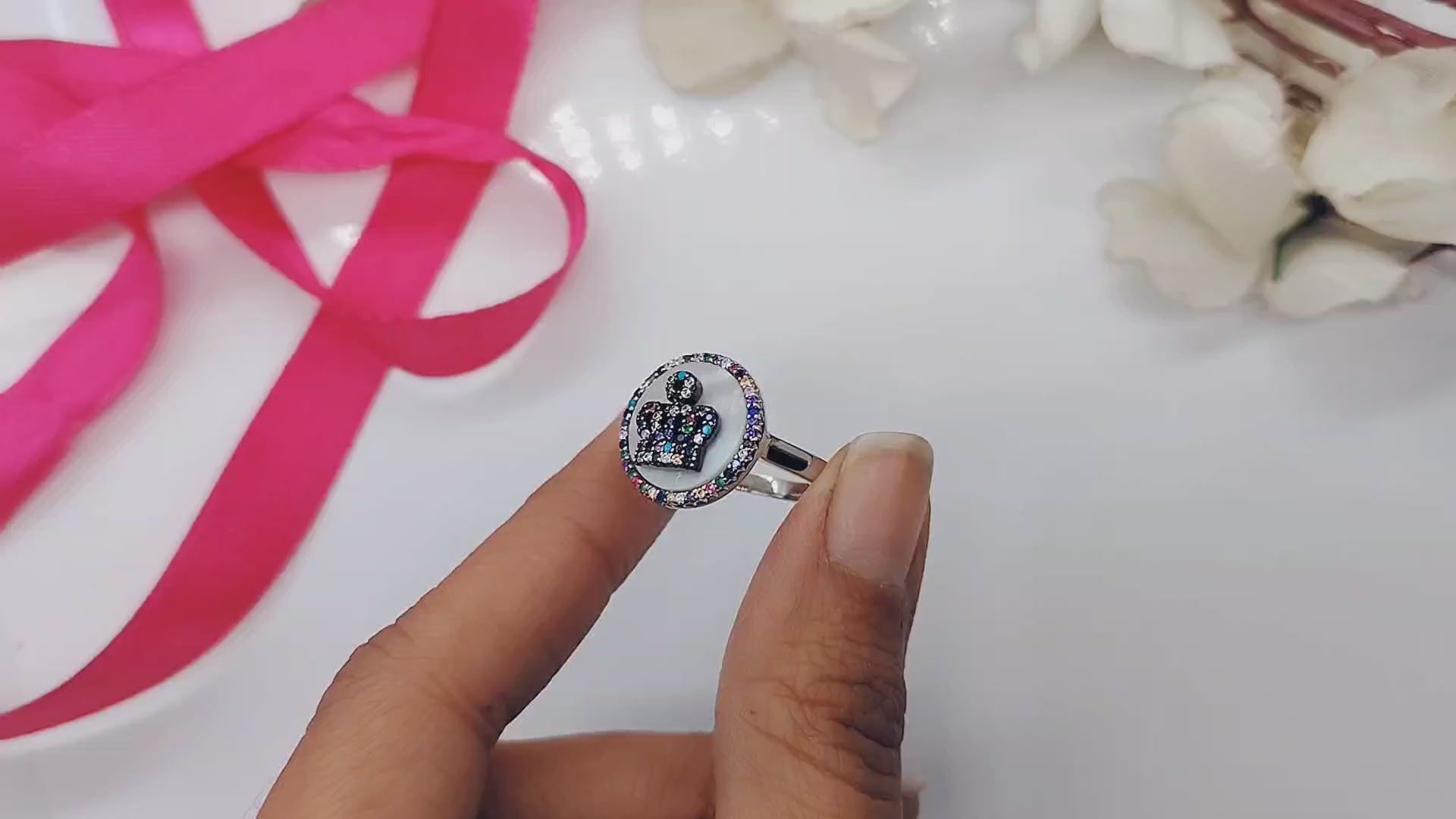 925 Silver Crown Ring Multicolor CZ Finger Ring With Stylish Design(Size 18)