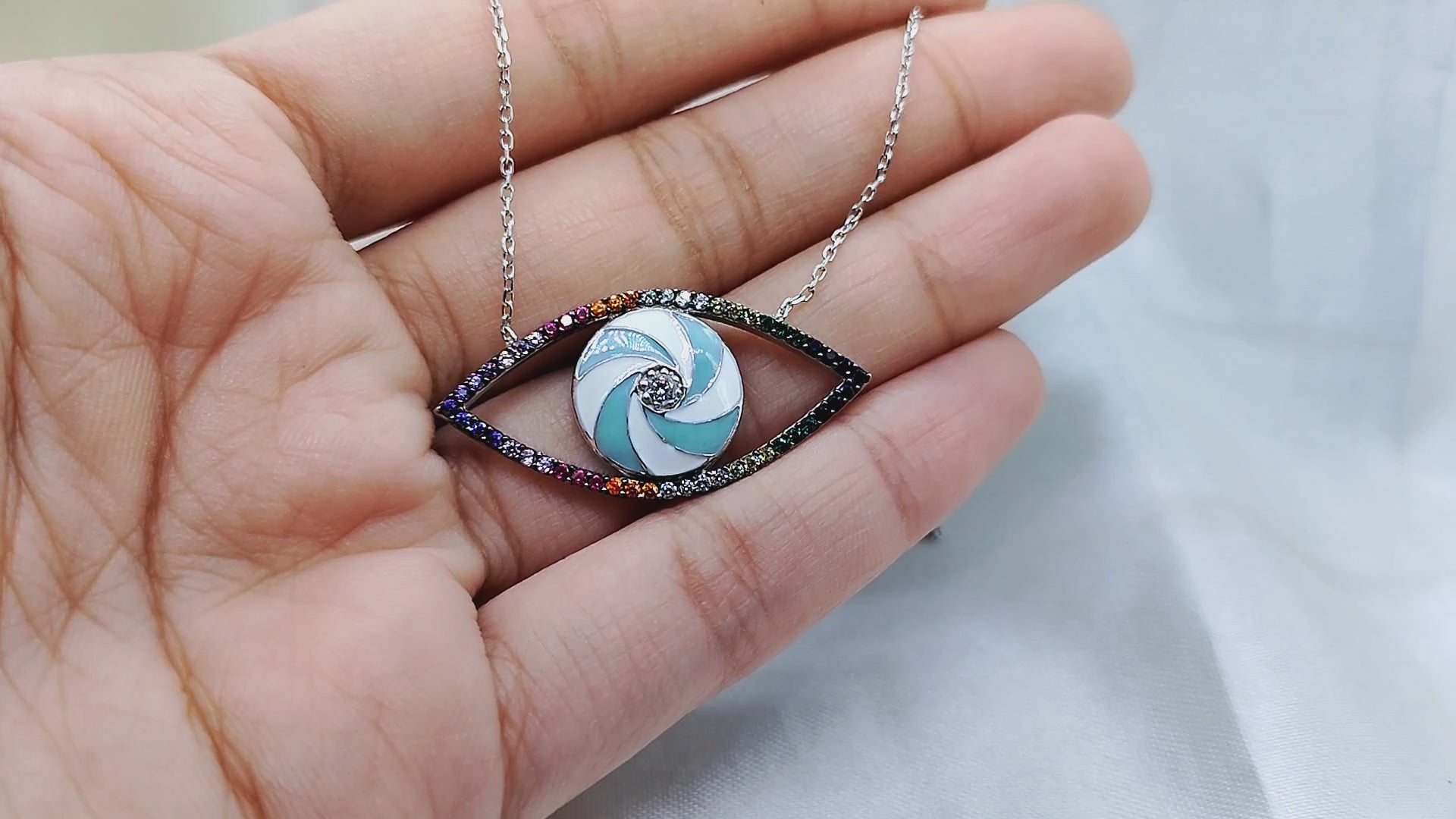 925 Sterling Silver Multicolor Cubic Zirconia Evil Eye Pendant Chain Silver for Women Minimalist Handmade Protective Gift