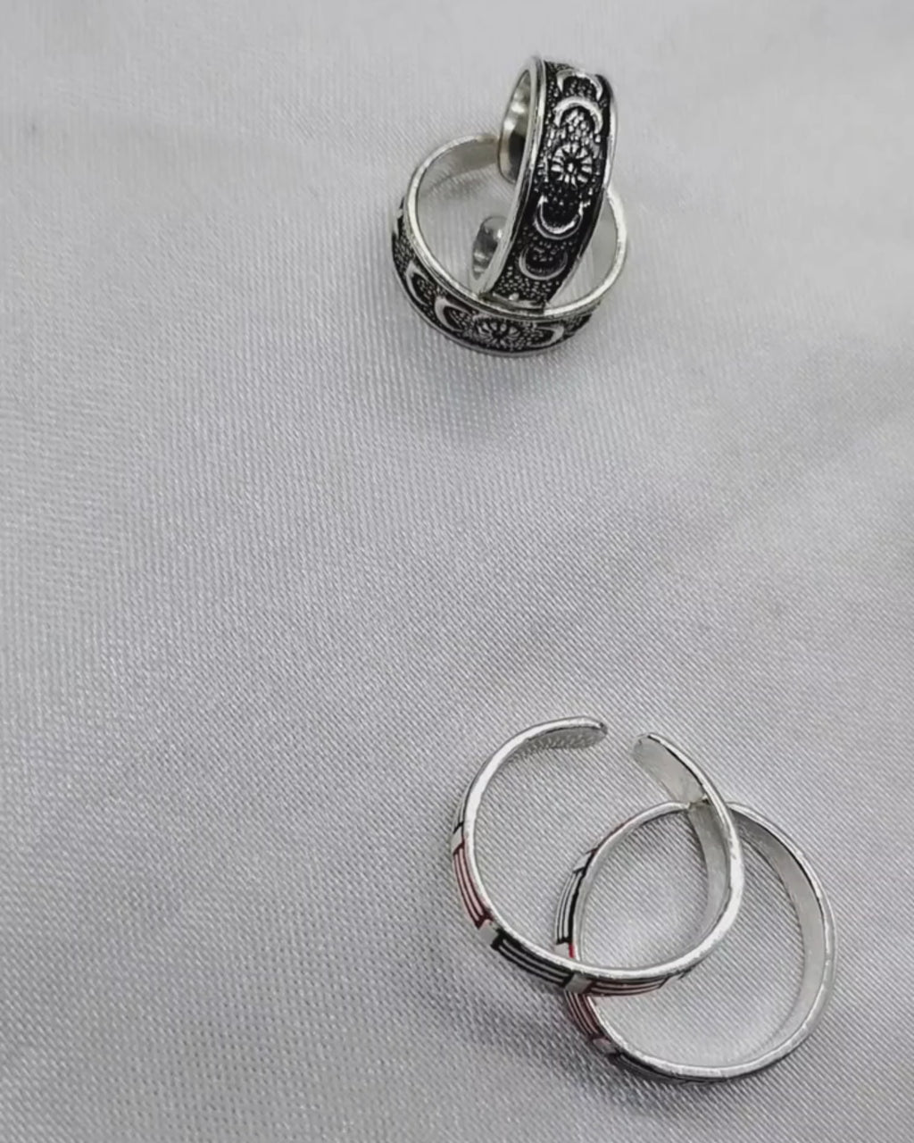 925 Solid Silver Oxidised Toe Ring Set Adjustable Handmade Ethnic Jewellery for Women