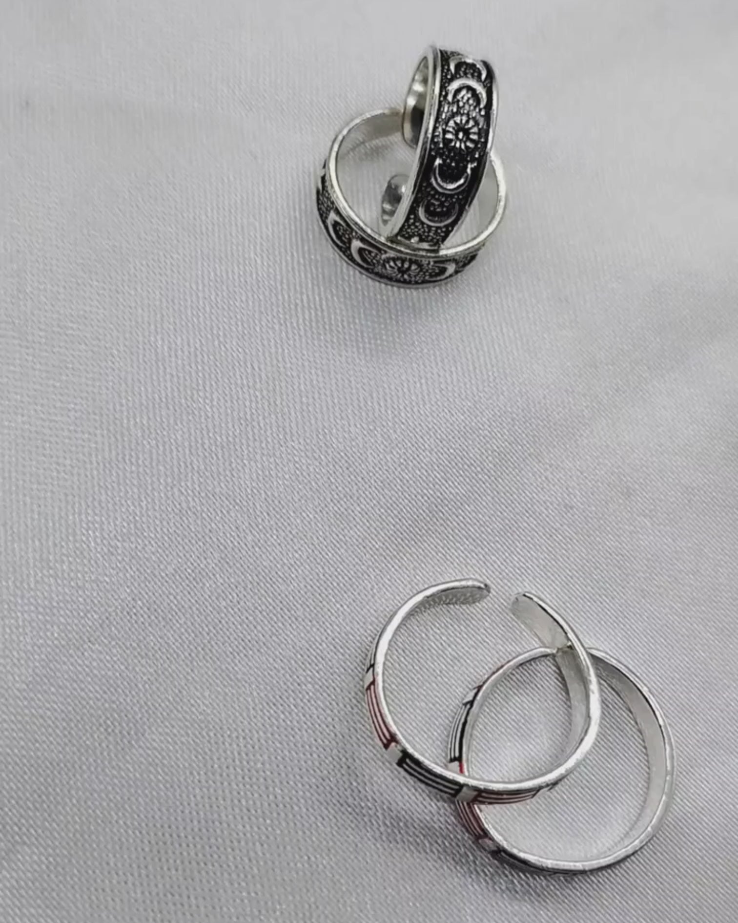 925 Solid Silver Oxidised Toe Ring Set Adjustable Handmade Ethnic Jewellery for Women