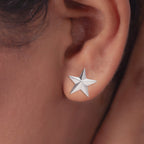 925 Silver Star Stud Earrings 3D Geometric Star Earrings Celestial Jewelry