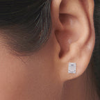 925 Silver Emerald Cut Stud Earrings, Clear CZ Studs, Earrings, Dainty Silver Jewelry