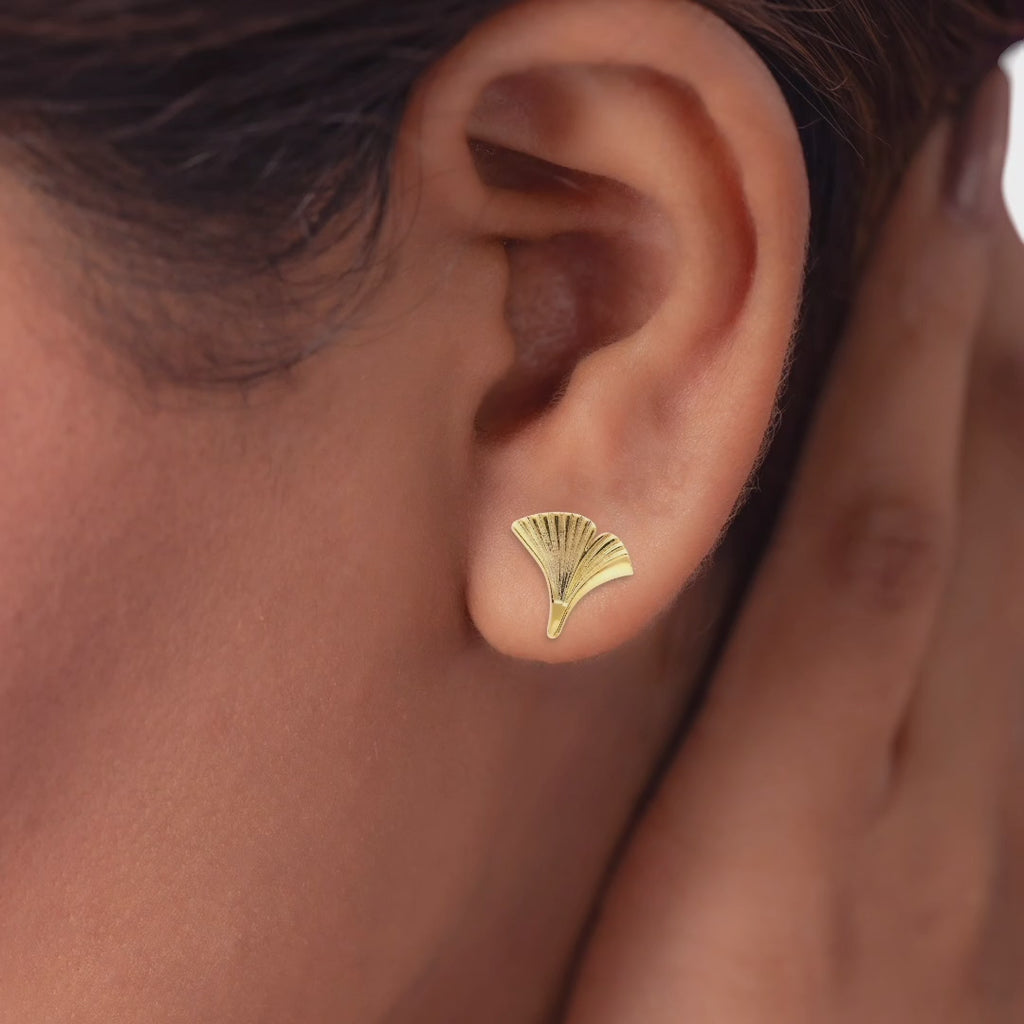 925 Sterling Silver Studs Gold Ginkgo Leaf Stud Earrings Botanical Gold Leaf Studs