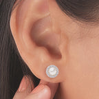 925 Silver Pearl & CZ Halo Stud Earrings For Women