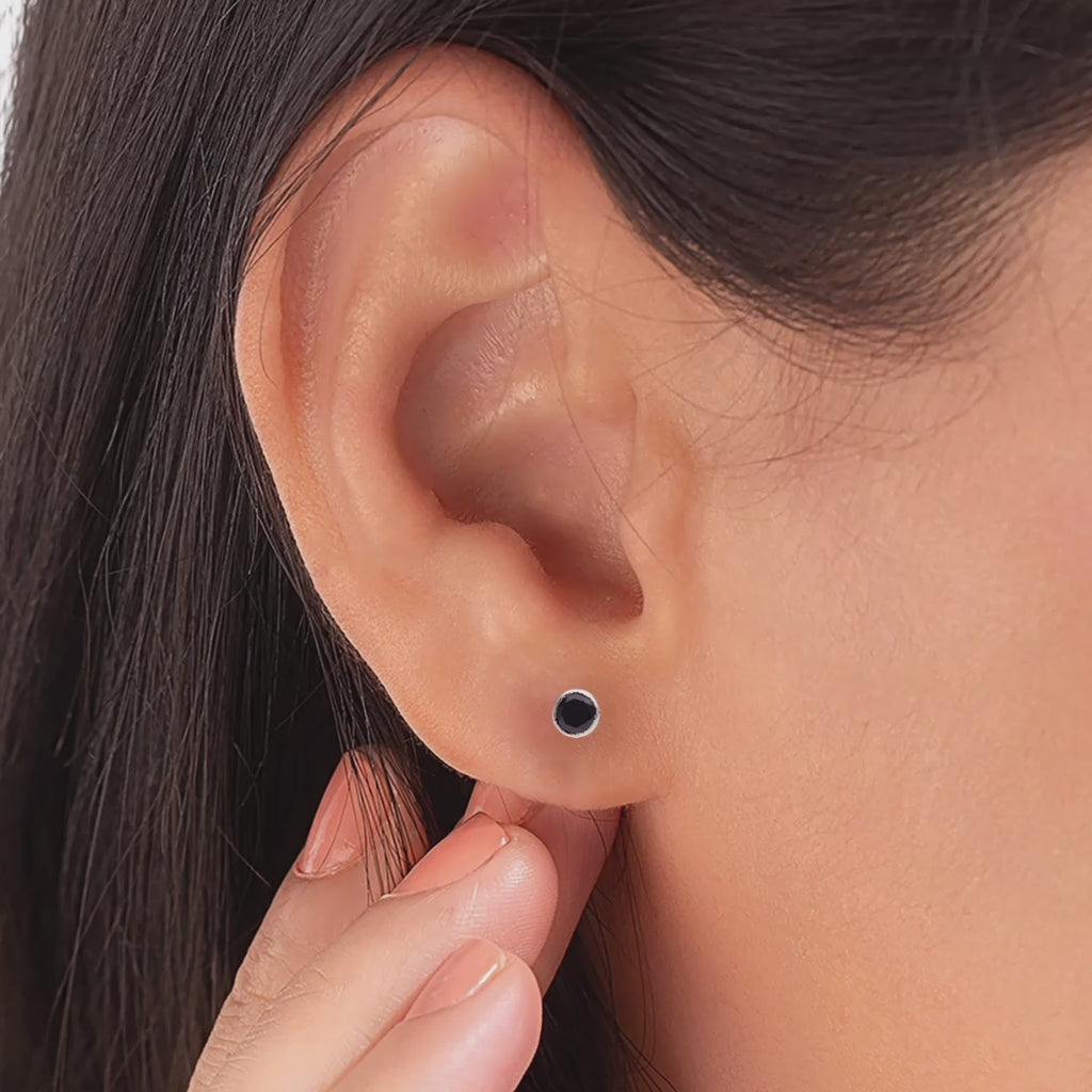 925 Sterling Silver Earrings Black Onyx & CZ Stud Earrings Round CZ Studs Jewelry Gift
