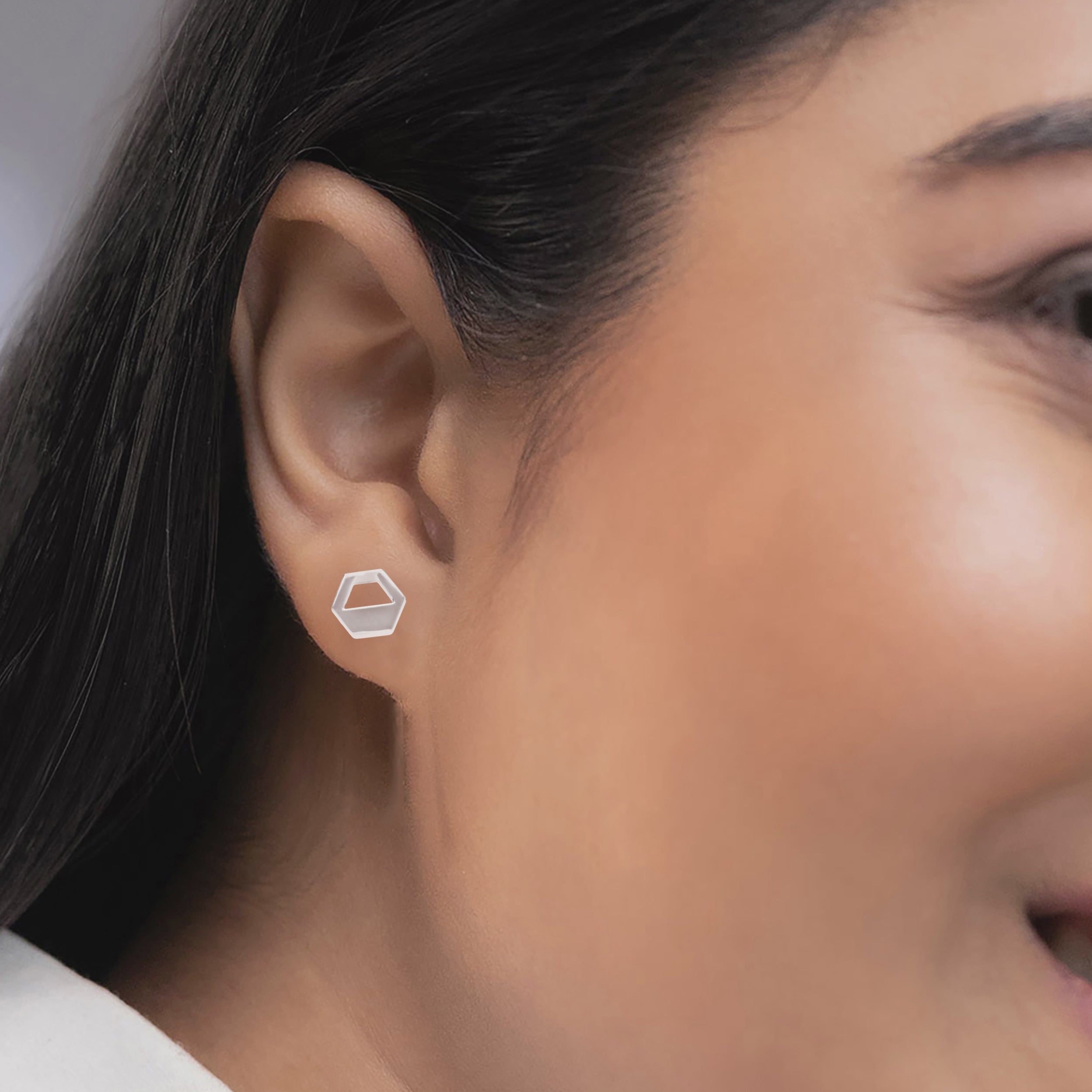 925 Silver Earrings Geometric Hexagon Stud Earrings Earrings Modern Open Shape Studs