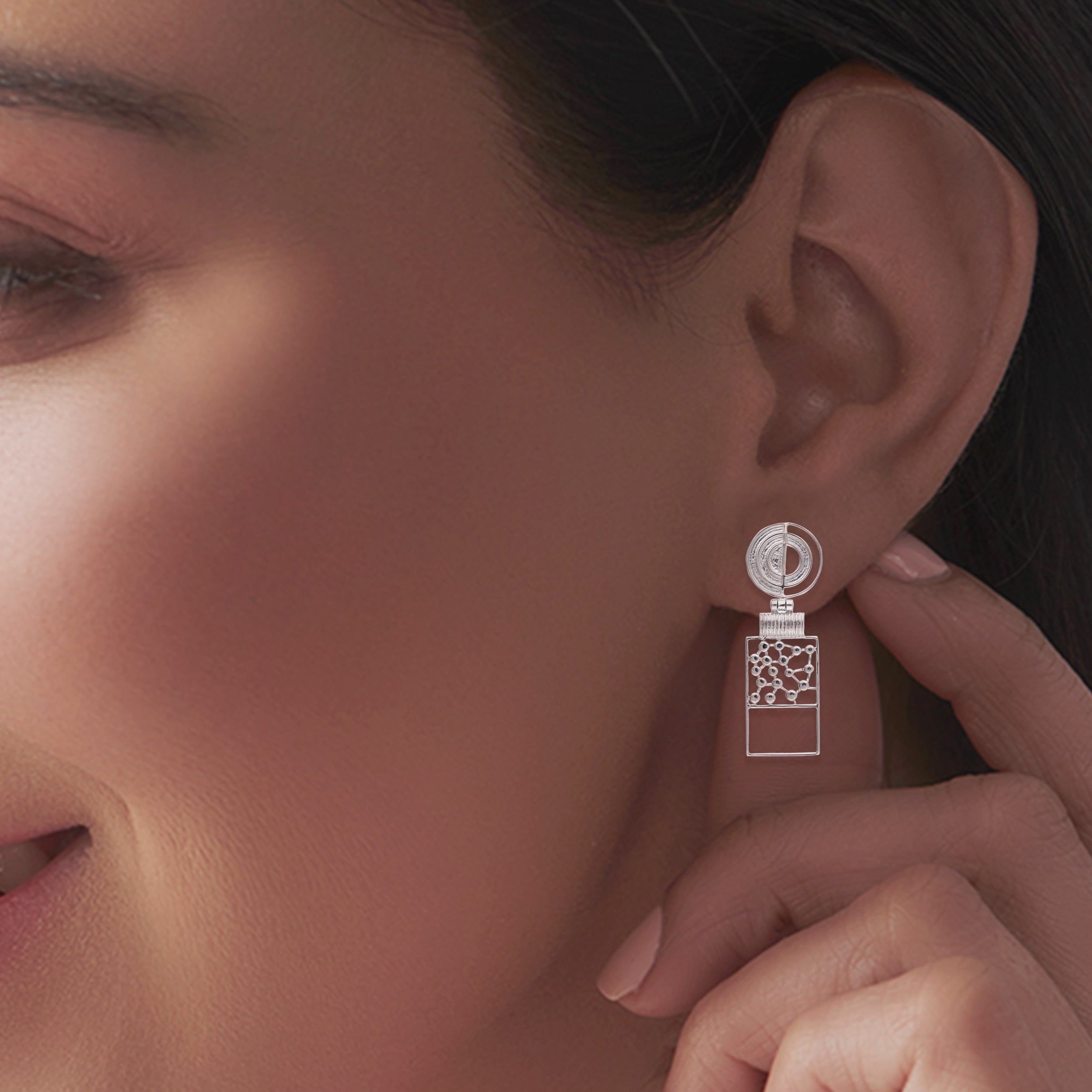 925 Silver Modern Geometric Sterling Earrings, Handmade Statement Jewelry