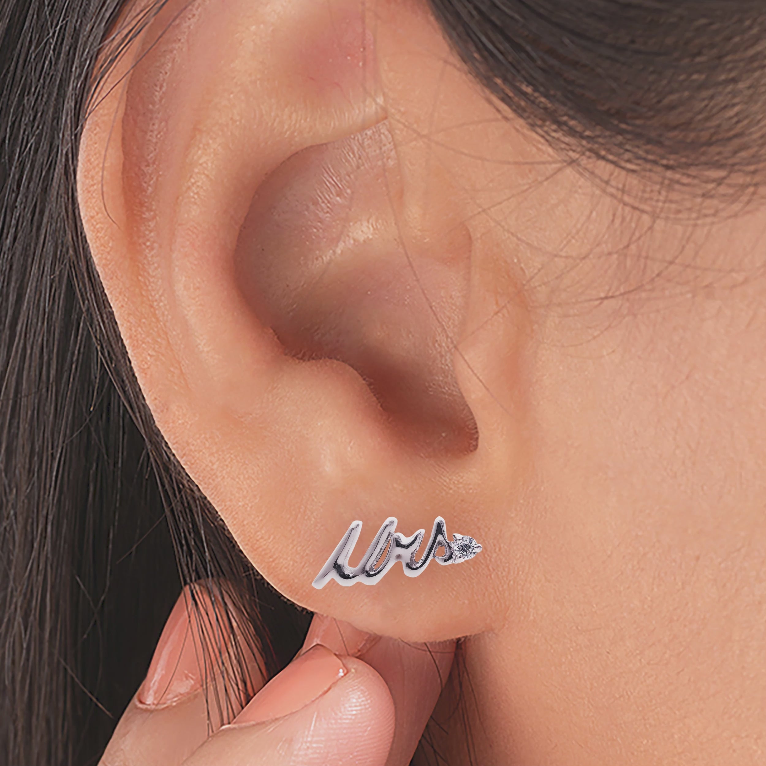925 Sterling Silver Studs Script ?Mrs? Stud Earrings For Bride CZ Diamond Earrings Studs