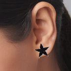 925 Silver Black Star Earrings, Gothic Stud Earrings, Celestial Jewelry, Star Earrings