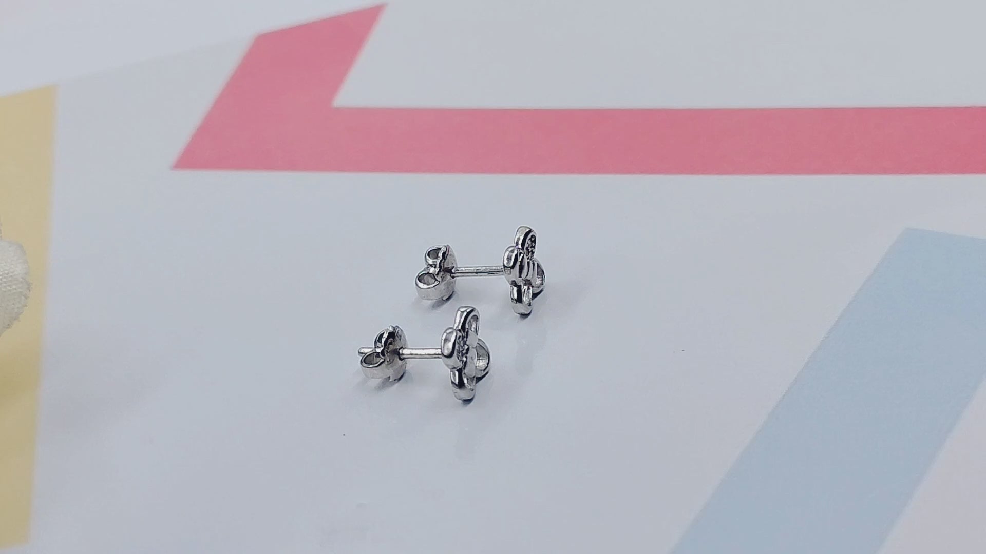 Sterling Silver 925 Flower Shape with Bow Design Studs Earrings CZ Diamonds Minimalist Handmade Cute Gift Studs with Push back