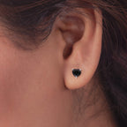925 Silver Heart Studs, Black Heart Earrings, Black CZ Studs Earrings
