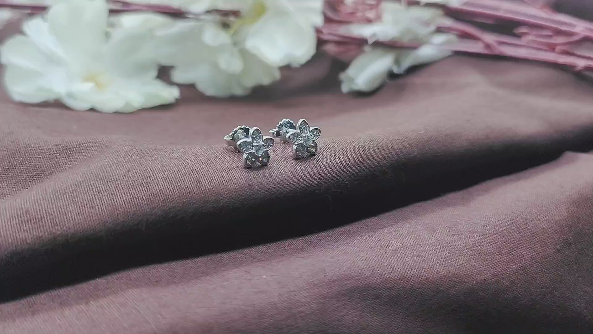 Sterling Silver 925 Cute CZ Flower Stud Earrings CZ Diamond Floral Sparkle Studs Minimalist Handmade Stud with Push back