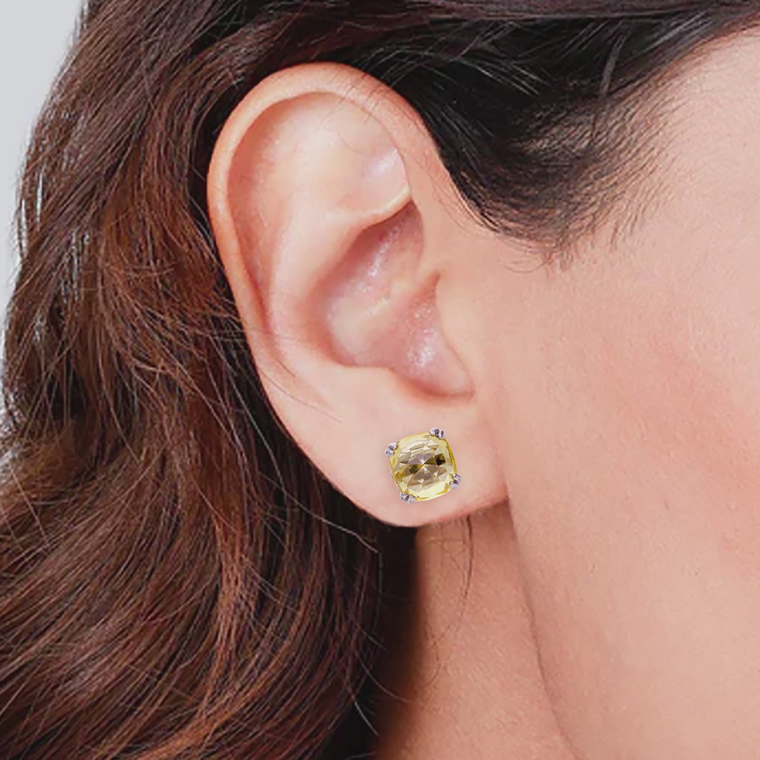 925 Sterling Silver Studs With Cushion Citrine & CZ Gemstone Statement Square Stud Earrings