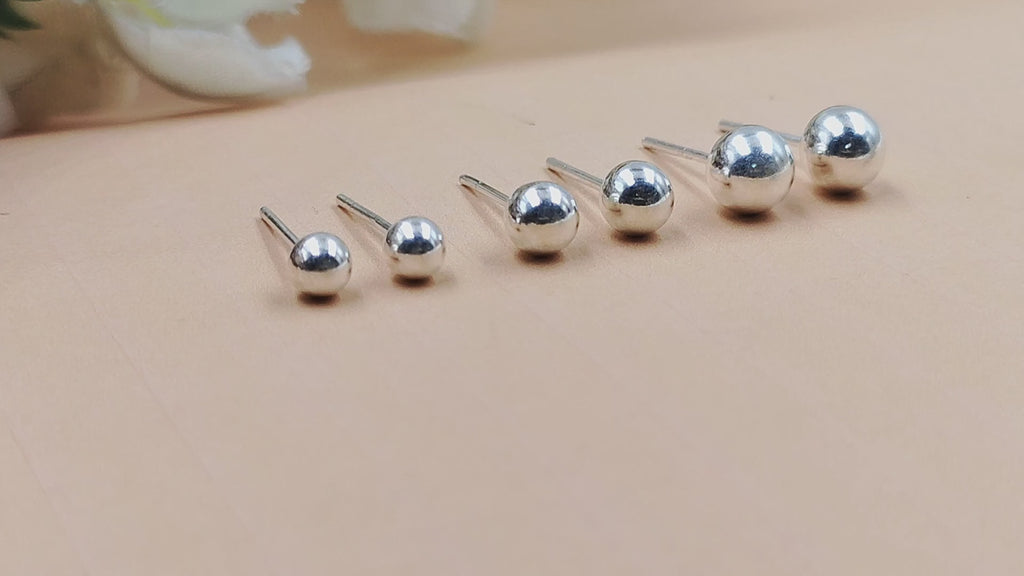 Solid Silver Round Ball Shape Stud Earrings Stud Earrings Classic925 Silver