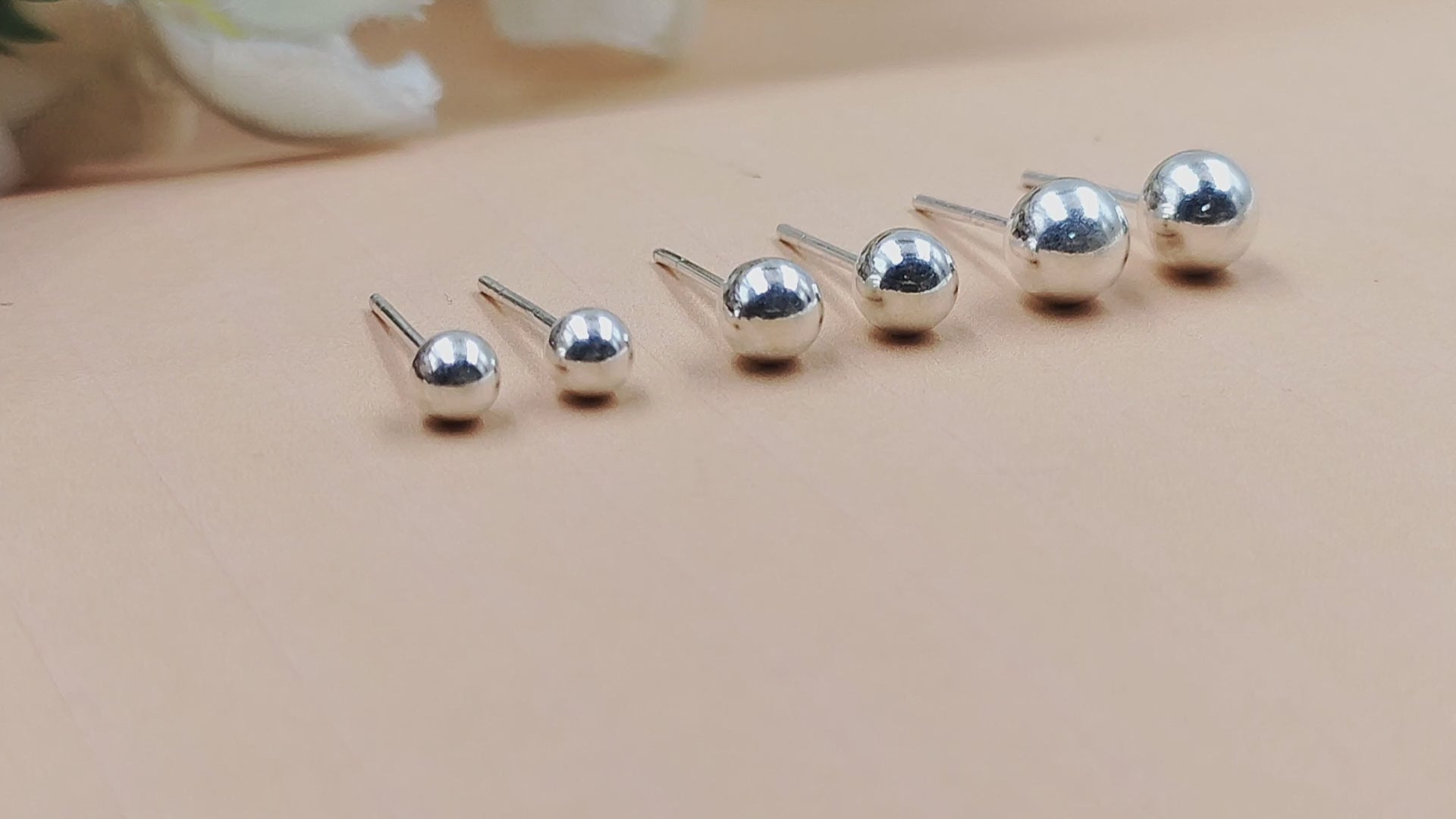 Solid Silver Round Ball Shape Stud Earrings Stud Earrings Classic Minimal Art Handmade Gift 925 Silver Gift for her